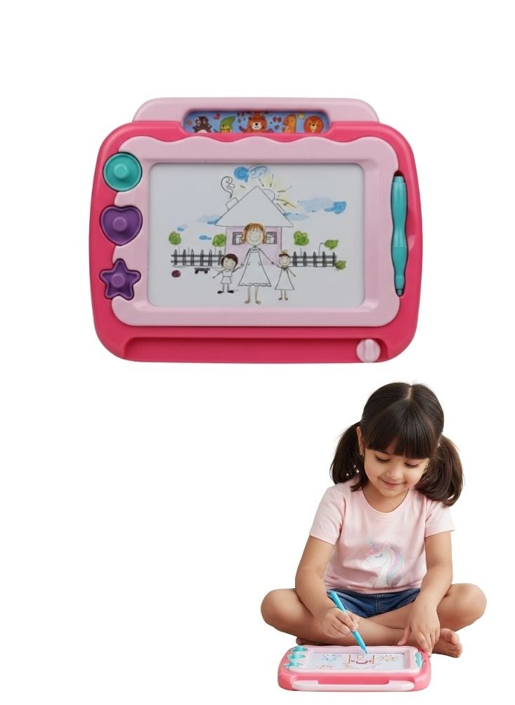 بريميم لوحة رسم مغناطيسية وردية اللون مع قلم وأزرار ختم، لعبة كتابة ورسم قابلة لإعادة الاستخدام للأطفال - Image 1